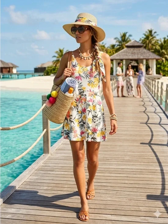 H&M Divided Tropical Floral Skater Dress - Sz 8 EUC - Picture 1 of 6